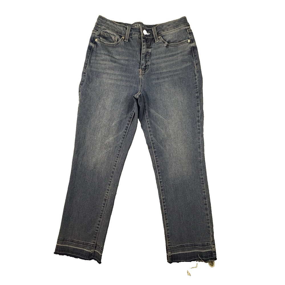 Time and Tru Women's 4 (28x25) Blue Straight Crop Raw Hem Stretch Jeans
